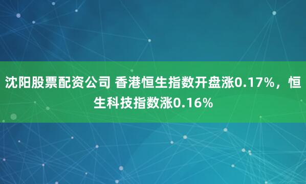 沈阳股票配资公司 香港恒生指数开盘涨0.17%，恒生科技指数涨0.16%
